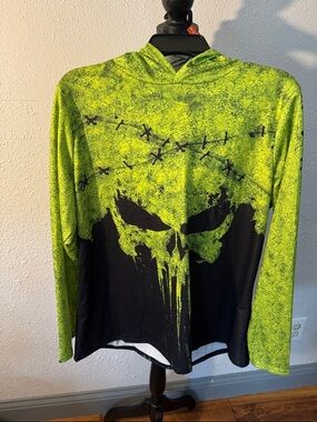 Men's Green & Black Graphic Hooded Sweatshirt - Skull Print